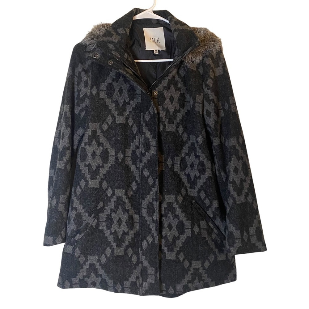 JACK by BB Dakota Rupert Aztec Geometric Faux Fur Hooded Coat Jacket XS